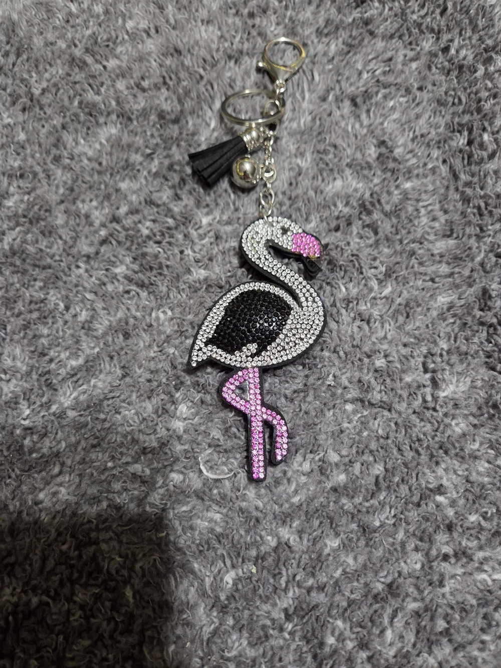 Rhinestone Flamingo Keychain Charm - Pink & Black